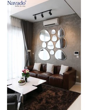 Bộ gương viên đá treo phòng khách luxury