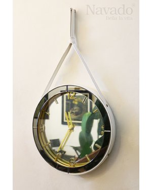 Đồng hồ gương dây da nghệ thuật decor