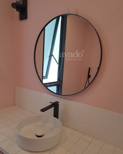 Gương vành thép đen phòng tắm cao cấp D50 cm