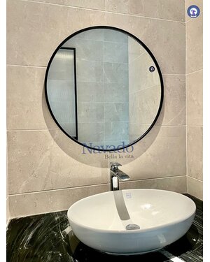 Gương khung inox đen tròn phòng tắm